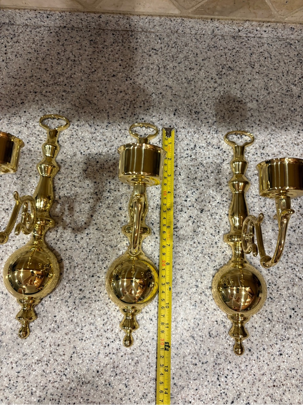 Set of 3 BALDWIN BRASS WALL SCONCE CANDLE HOLDERS W/ GLASS HURRICANE SHADES - Picture 7 of 11